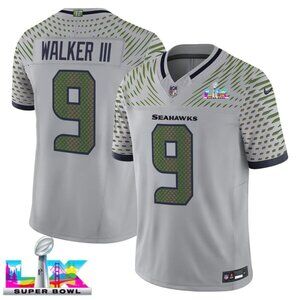 Mens or Youths Choose Kenneth Walker III Super Bowl LX Stitched Jersey Grey Vapo